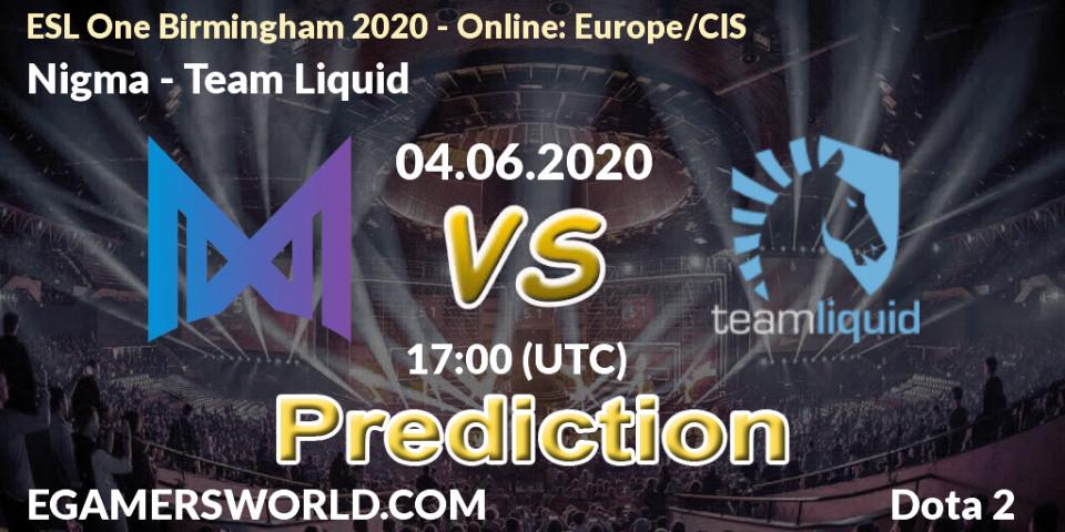 Nigma - Team Liquid: ennuste. 04.06.2020 at 17:26, Dota 2, ESL One Birmingham 2020 - Online: Europe/CIS