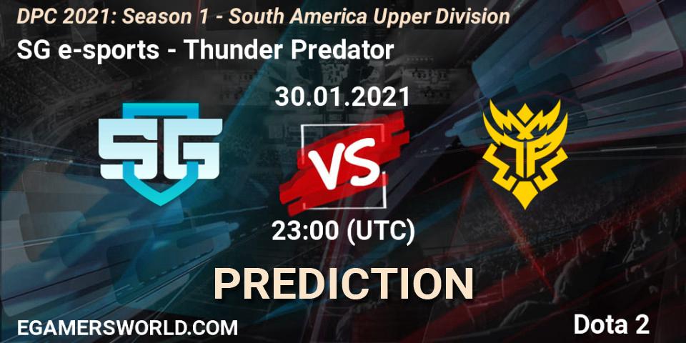 SG e-sports - Thunder Predator: ennuste. 30.01.2021 at 23:00, Dota 2, DPC 2021: Season 1 - South America Upper Division