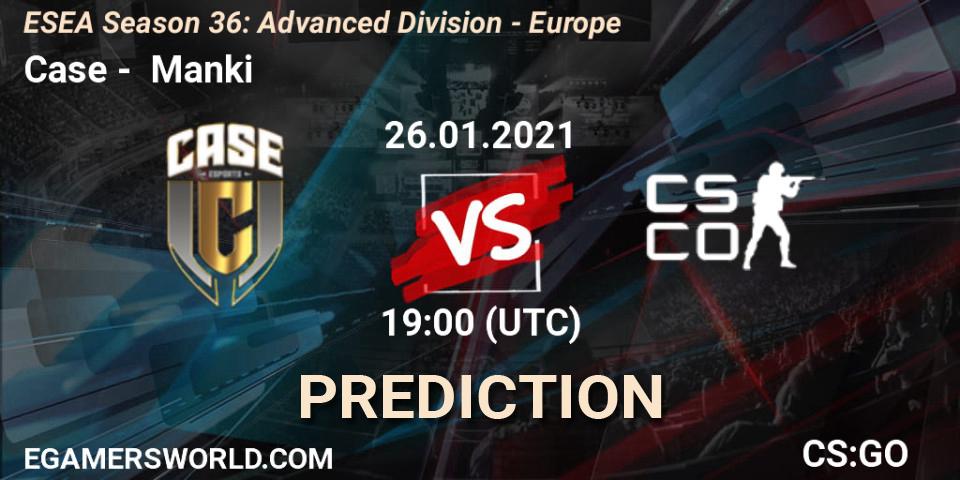 Case - Manki: ennuste. 26.01.2021 at 19:00, Counter-Strike (CS2), ESEA Season 36: Europe - Advanced Division