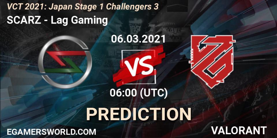SCARZ - Lag Gaming: ennuste. 06.03.2021 at 06:00, VALORANT, VCT 2021: Japan Stage 1 Challengers 3