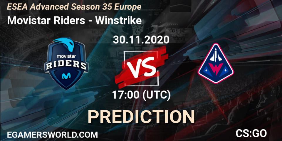 Movistar Riders - Winstrike: ennuste. 30.11.2020 at 17:00, Counter-Strike (CS2), ESEA Advanced Season 35 Europe
