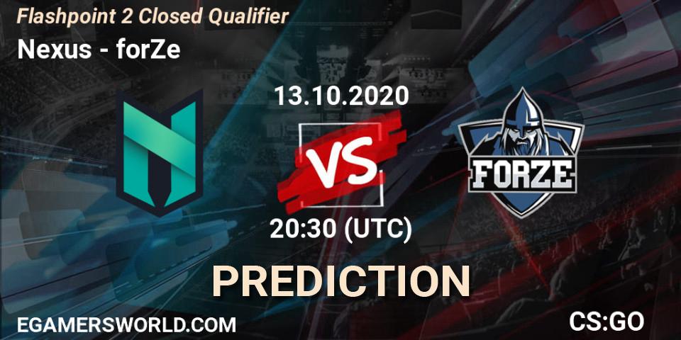 Nexus - forZe: ennuste. 13.10.2020 at 21:00, Counter-Strike (CS2), Flashpoint 2 Closed Qualifier