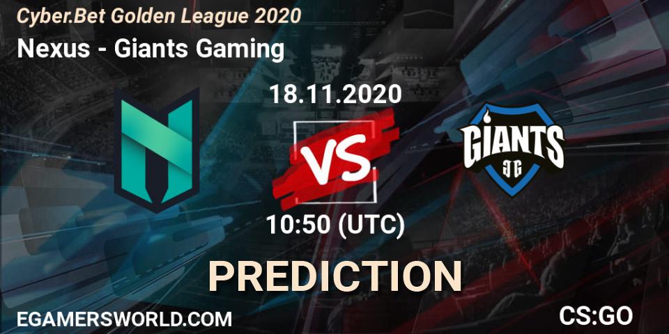 Nexus - Giants Gaming: ennuste. 18.11.2020 at 10:50, Counter-Strike (CS2), Cyber.Bet Golden League 2020
