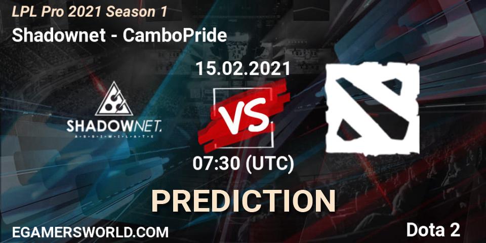 Shadownet - CamboPride: ennuste. 15.02.2021 at 07:35, Dota 2, LPL Pro 2021 Season 1