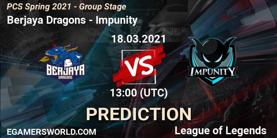 Berjaya Dragons - Impunity: ennuste. 18.03.2021 at 13:00, LoL, PCS Spring 2021 - Group Stage
