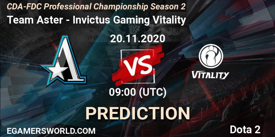 Team Aster - Invictus Gaming Vitality: ennuste. 20.11.2020 at 09:17, Dota 2, CDA-FDC Professional Championship Season 2
