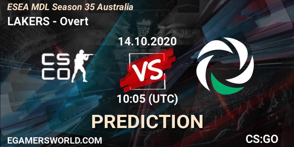 LAKERS - Overt: ennuste. 14.10.2020 at 10:05, Counter-Strike (CS2), ESEA MDL Season 35 Australia