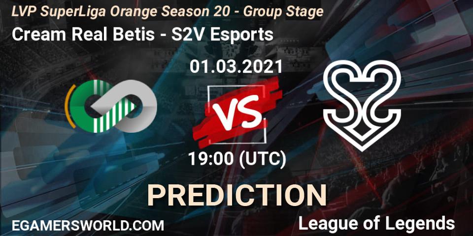 Cream Real Betis - S2V Esports: ennuste. 01.03.2021 at 19:00, LoL, LVP SuperLiga Orange Season 20 - Group Stage