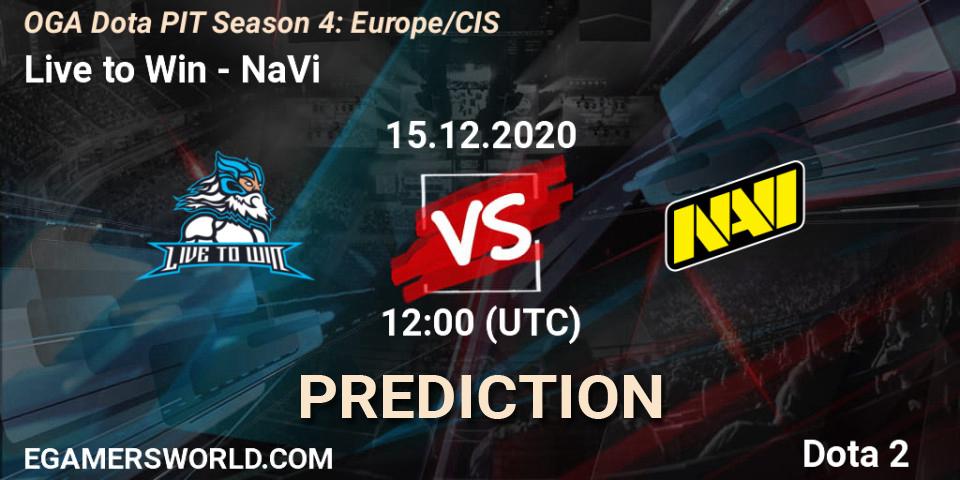 Live to Win - NaVi: ennuste. 15.12.2020 at 12:21, Dota 2, OGA Dota PIT Season 4: Europe/CIS
