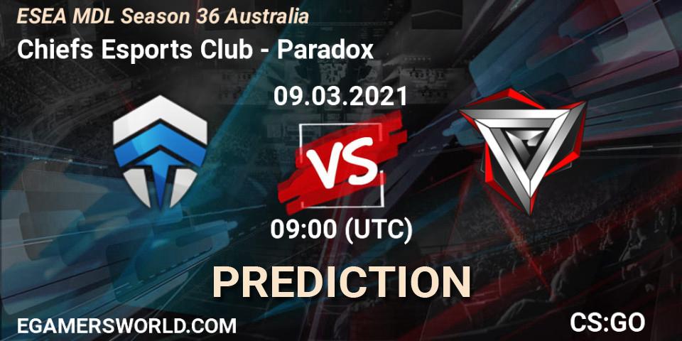 Chiefs Esports Club - Paradox: ennuste. 09.03.2021 at 09:00, Counter-Strike (CS2), MDL ESEA Season 36: Australia - Premier Division