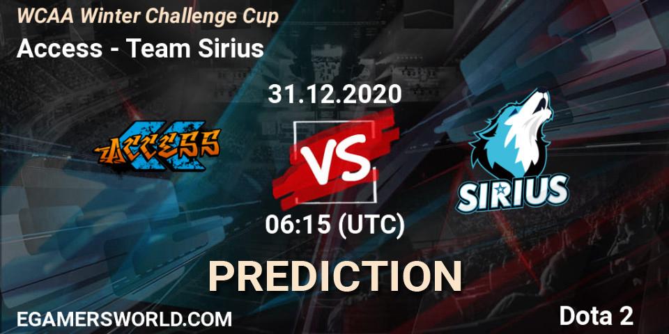 Access - Team Sirius: ennuste. 31.12.20, Dota 2, WCAA Winter Challenge Cup