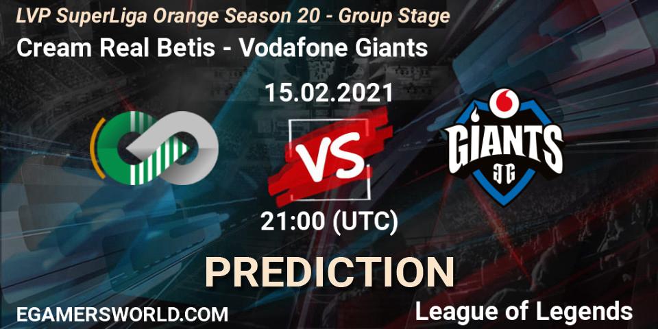 Cream Real Betis - Vodafone Giants: ennuste. 15.02.2021 at 21:15, LoL, LVP SuperLiga Orange Season 20 - Group Stage