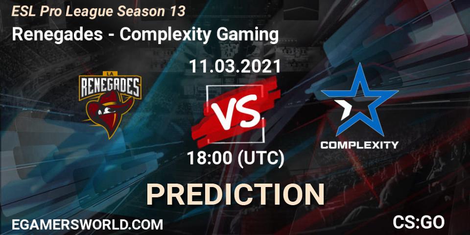Renegades - Complexity Gaming: ennuste. 11.03.2021 at 18:40, Counter-Strike (CS2), ESL Pro League Season 13