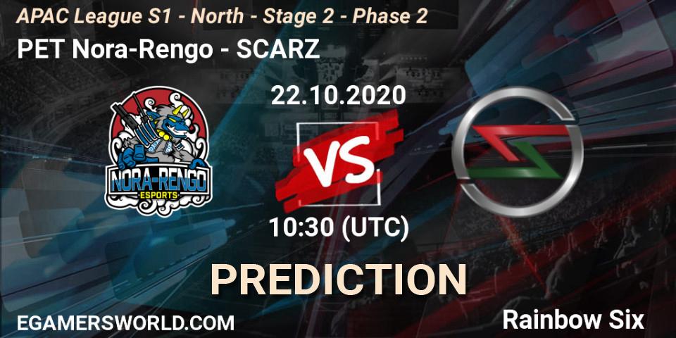 PET Nora-Rengo - SCARZ: ennuste. 22.10.2020 at 10:30, Rainbow Six, APAC League S1 - North - Stage 2 - Phase 2