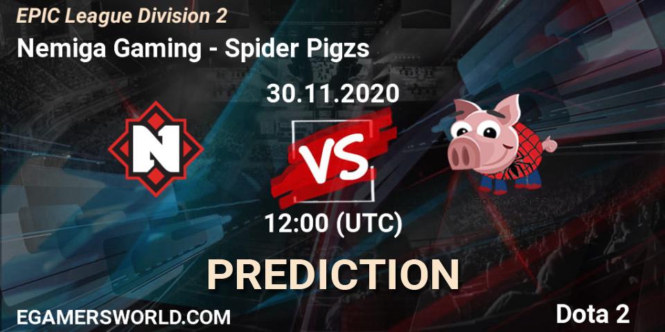 Nemiga Gaming - Spider Pigzs: ennuste. 30.11.2020 at 11:09, Dota 2, EPIC League Division 2