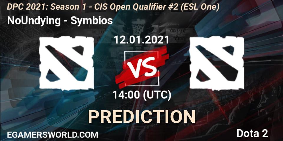 NoUndying - Symbios: ennuste. 12.01.2021 at 14:05, Dota 2, DPC 2021: Season 1 - CIS Open Qualifier #2 (ESL One)
