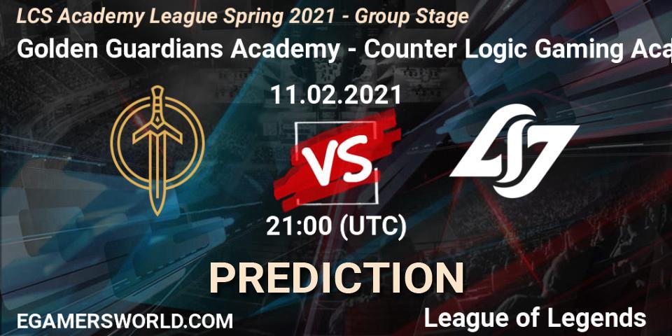 Golden Guardians Academy - Counter Logic Gaming Academy: ennuste. 11.02.2021 at 21:00, LoL, LCS Academy League Spring 2021 - Group Stage