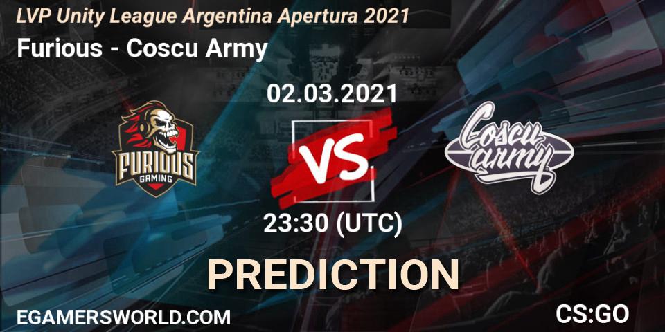 Furious - Coscu Army: ennuste. 02.03.2021 at 23:30, Counter-Strike (CS2), LVP Unity League Argentina Apertura 2021