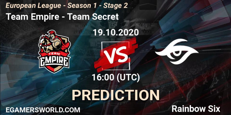 Team Empire - Team Secret: ennuste. 19.10.2020 at 18:00, Rainbow Six, European League - Season 1 - Stage 2