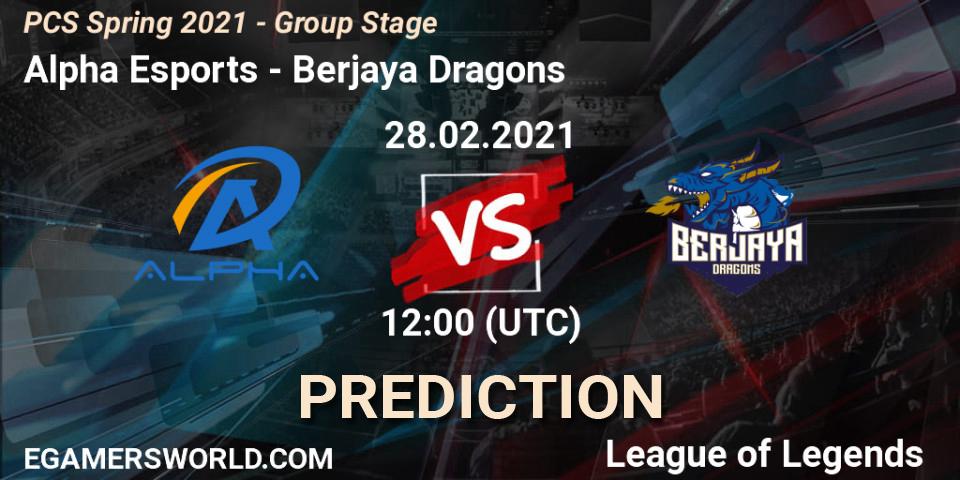 Alpha Esports - Berjaya Dragons: ennuste. 28.02.2021 at 12:00, LoL, PCS Spring 2021 - Group Stage