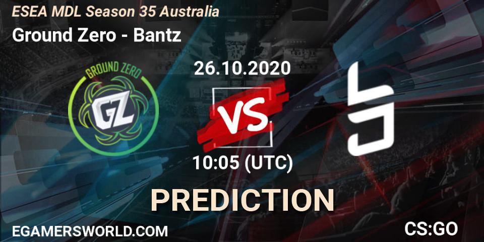 Ground Zero - Bantz: ennuste. 27.10.2020 at 08:05, Counter-Strike (CS2), ESEA MDL Season 35 Australia