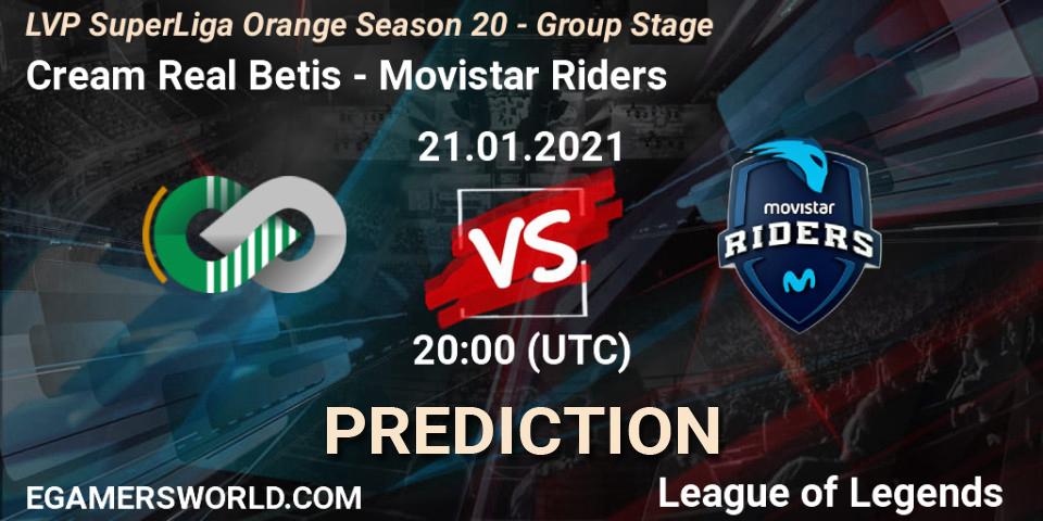 Cream Real Betis - Movistar Riders: ennuste. 21.01.2021 at 20:00, LoL, LVP SuperLiga Orange Season 20 - Group Stage
