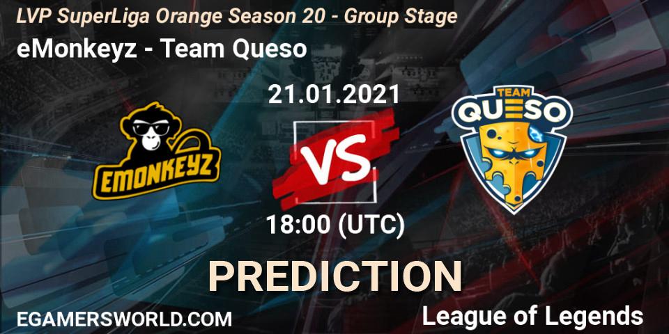 eMonkeyz - Team Queso: ennuste. 21.01.2021 at 18:00, LoL, LVP SuperLiga Orange Season 20 - Group Stage