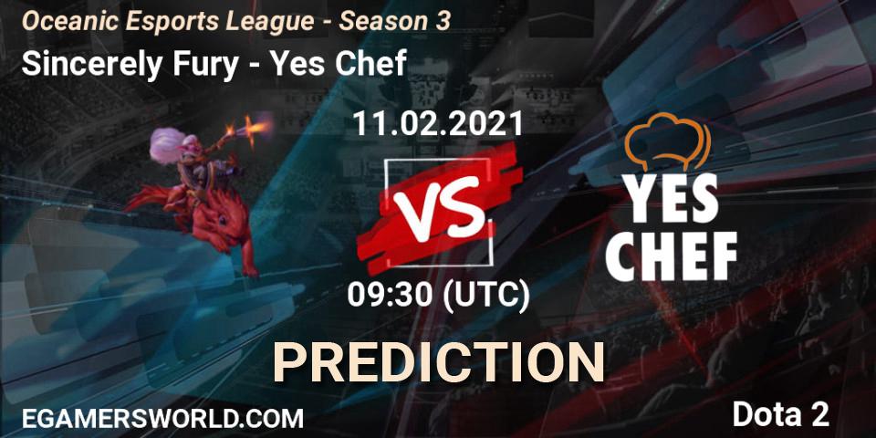 Sincerely Fury - Yes Chef: ennuste. 11.02.2021 at 09:38, Dota 2, Oceanic Esports League - Season 3