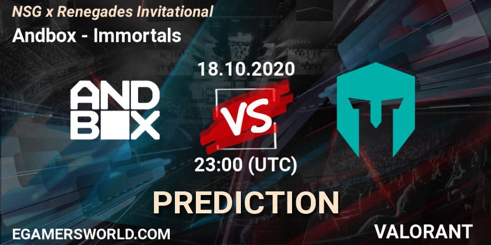 Andbox - Immortals: ennuste. 18.10.2020 at 23:00, VALORANT, NSG x Renegades Invitational