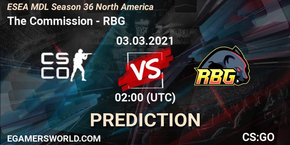 The Commission - RBG: ennuste. 03.03.2021 at 02:00, Counter-Strike (CS2), MDL ESEA Season 36: North America - Premier Division