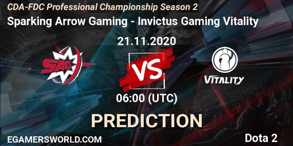 Sparking Arrow Gaming - Invictus Gaming Vitality: ennuste. 21.11.2020 at 06:04, Dota 2, CDA-FDC Professional Championship Season 2
