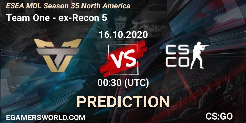 Team One - ex-Recon 5: ennuste. 30.10.2020 at 00:30, Counter-Strike (CS2), ESEA MDL Season 35 North America