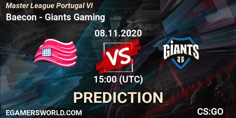 Baecon - Giants Gaming: ennuste. 08.11.2020 at 15:00, Counter-Strike (CS2), Master League Portugal VI