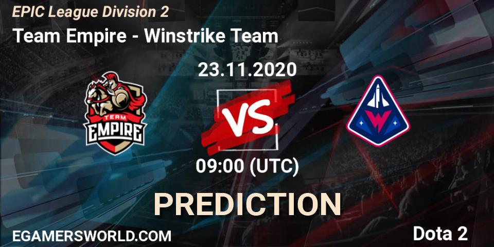 Team Empire - Winstrike Team: ennuste. 23.11.2020 at 16:06, Dota 2, EPIC League Division 2