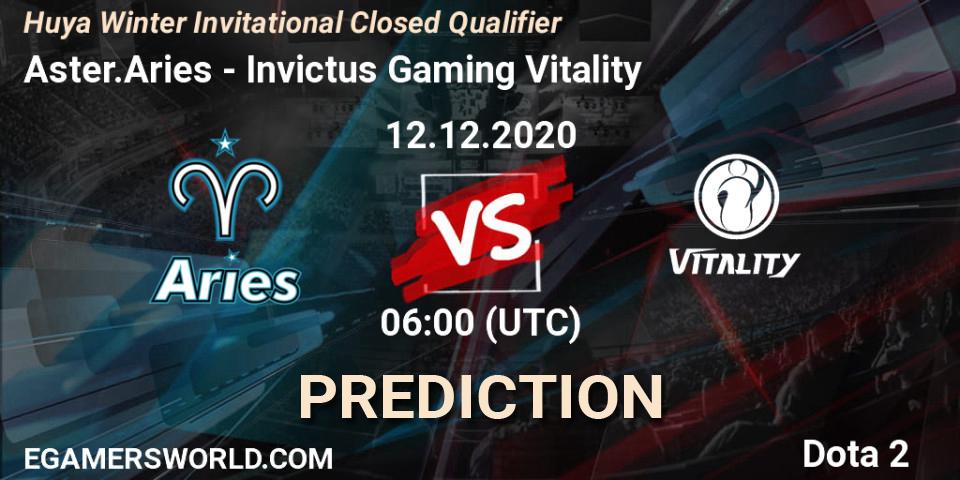 Aster.Aries - Invictus Gaming Vitality: ennuste. 12.12.2020 at 10:20, Dota 2, Huya Winter Invitational Closed Qualifier