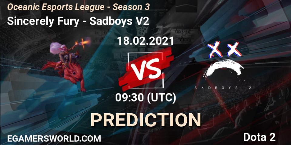 Sincerely Fury - Sadboys V2: ennuste. 20.02.2021 at 03:39, Dota 2, Oceanic Esports League - Season 3