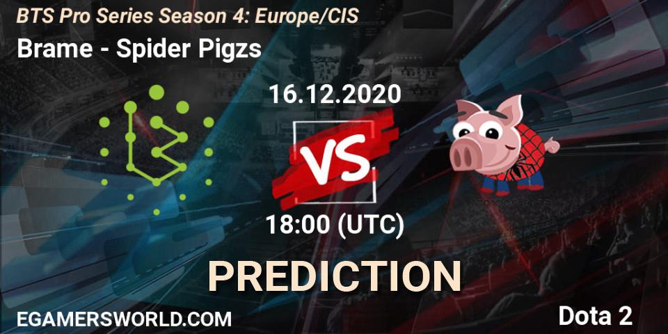 Brame - Spider Pigzs: ennuste. 16.12.2020 at 16:16, Dota 2, BTS Pro Series Season 4: Europe/CIS
