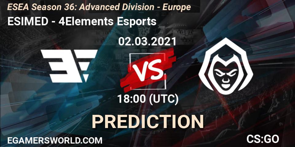ESIMED - 4Elements Esports: ennuste. 02.03.2021 at 18:00, Counter-Strike (CS2), ESEA Season 36: Europe - Advanced Division
