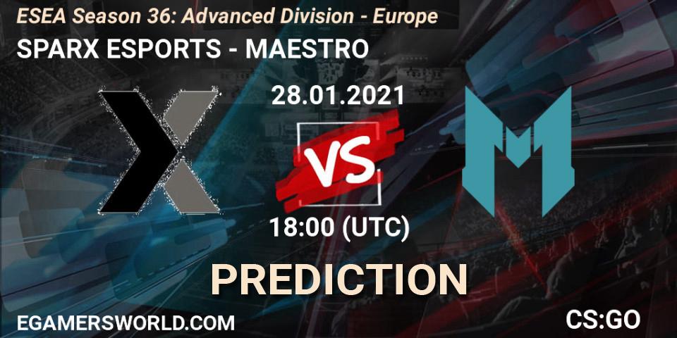 SPARX ESPORTS - MAESTRO: ennuste. 28.01.2021 at 18:00, Counter-Strike (CS2), ESEA Season 36: Europe - Advanced Division