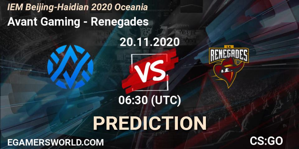Avant Gaming - Renegades: ennuste. 20.11.20, CS2 (CS:GO), IEM Beijing-Haidian 2020 Oceania