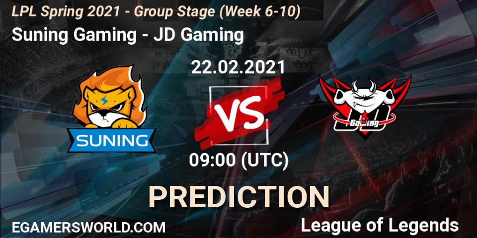 Suning Gaming - JD Gaming: ennuste. 22.02.2021 at 09:00, LoL, LPL Spring 2021 - Group Stage (Week 6-10)