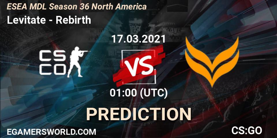 Levitate - Rebirth: ennuste. 17.03.2021 at 01:00, Counter-Strike (CS2), MDL ESEA Season 36: North America - Premier Division