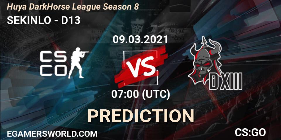 SEKINLO - D13: ennuste. 09.03.2021 at 07:00, Counter-Strike (CS2), Huya DarkHorse League Season 8