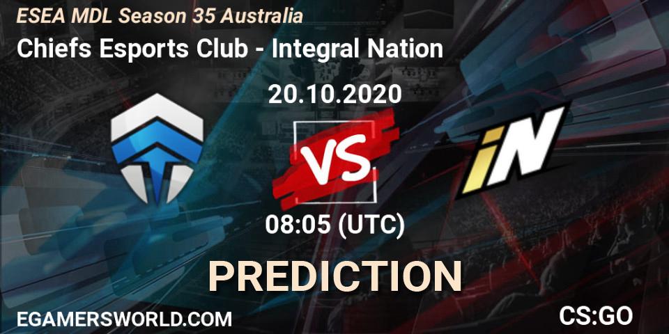 Chiefs Esports Club - Integral Nation: ennuste. 20.10.2020 at 08:15, Counter-Strike (CS2), ESEA MDL Season 35 Australia