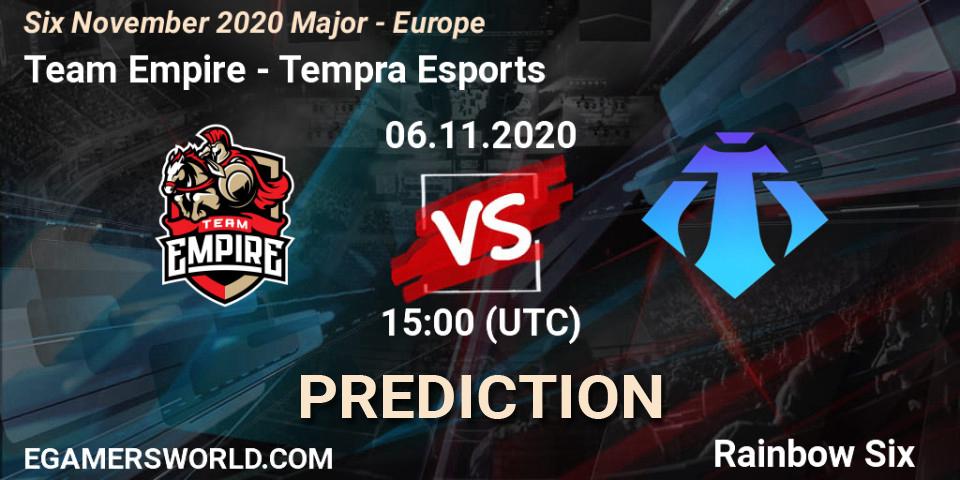 Team Empire - Tempra Esports: ennuste. 06.11.2020 at 15:00, Rainbow Six, Six November 2020 Major - Europe
