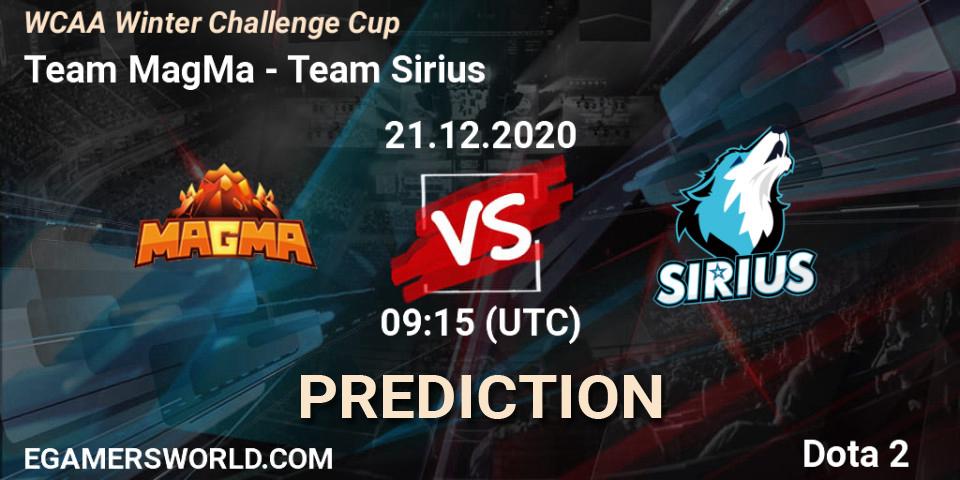 Team MagMa - Team Sirius: ennuste. 21.12.20, Dota 2, WCAA Winter Challenge Cup