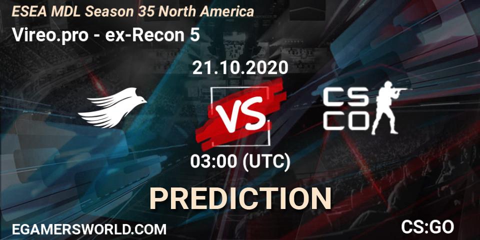 Vireo.pro - ex-Recon 5: ennuste. 21.10.2020 at 03:00, Counter-Strike (CS2), ESEA MDL Season 35 North America