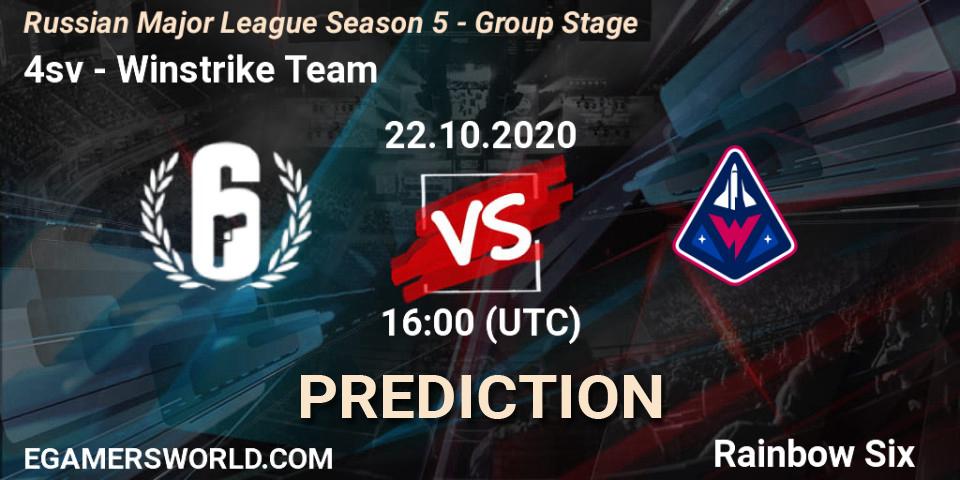 4sv - Winstrike Team: ennuste. 22.10.2020 at 16:00, Rainbow Six, Russian Major League Season 5 - Group Stage