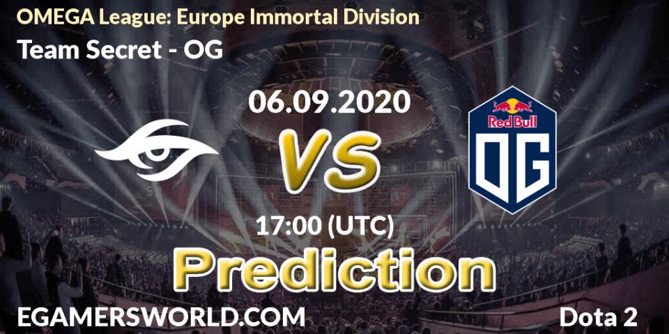 Team Secret - OG: ennuste. 06.09.2020 at 17:00, Dota 2, OMEGA League: Europe Immortal Division