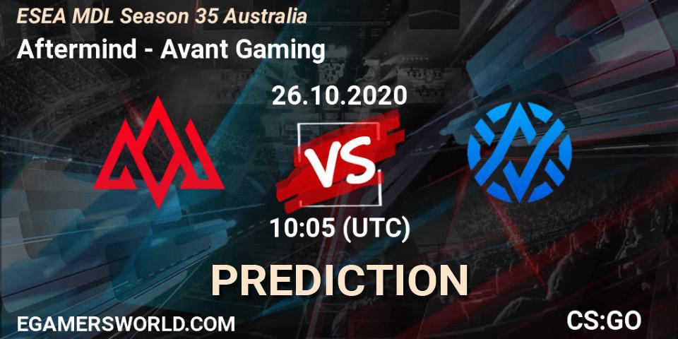 Aftermind - Avant Gaming: ennuste. 26.10.2020 at 10:05, Counter-Strike (CS2), ESEA MDL Season 35 Australia